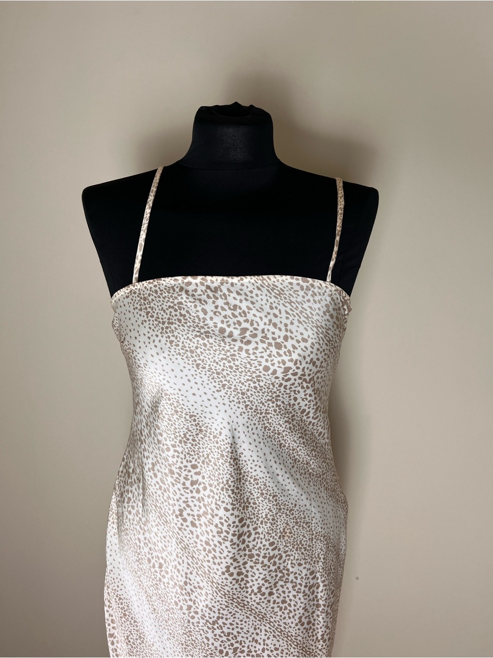 Forever 21 Cream and Tan Leopard Satin Slip Dress